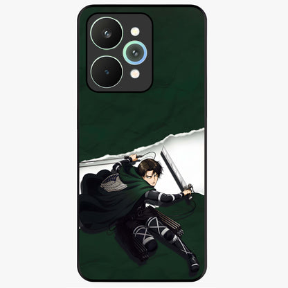 Emerald War Vanguard Glass Case showing flat back view with powerful warrior themed artwork and glossy glass finish.