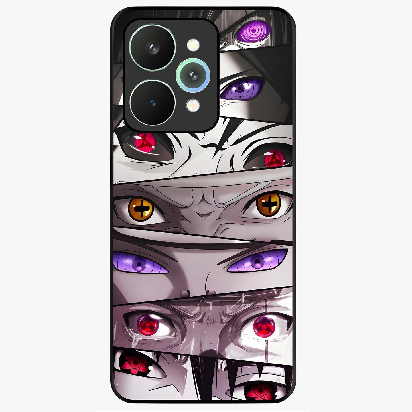 Eyes of Destiny Glass Case showing flat back view with striking eye themed artwork and glossy glass finish.