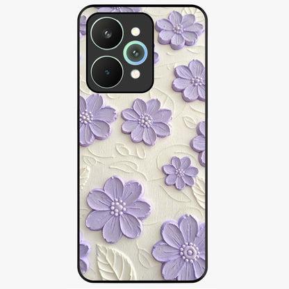 Floral Wall Art With Purple Flowers Glass Case showing flat back view with purple flower artwork and glossy glass finish.