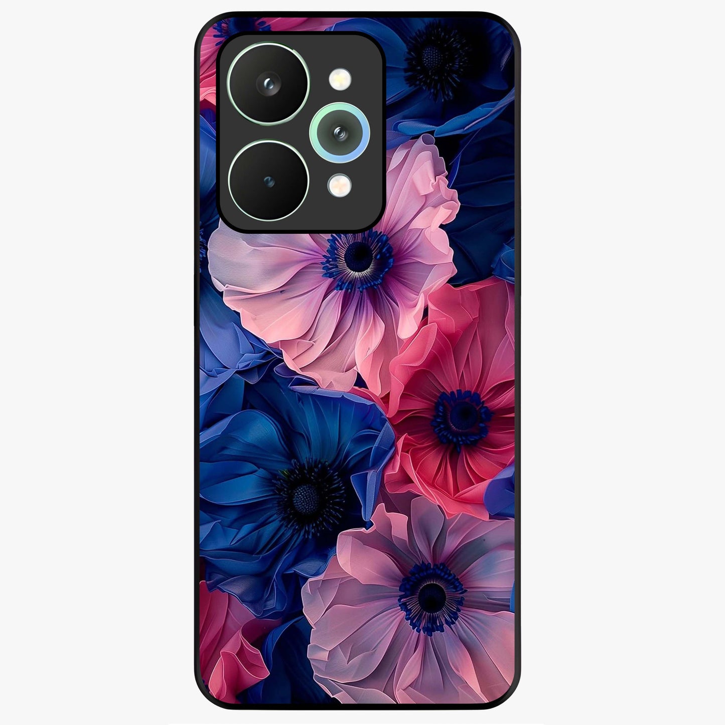 Flower Paper Art Pattern Glass Case showing flat back view with paper cut style floral artwork and glossy glass finish.