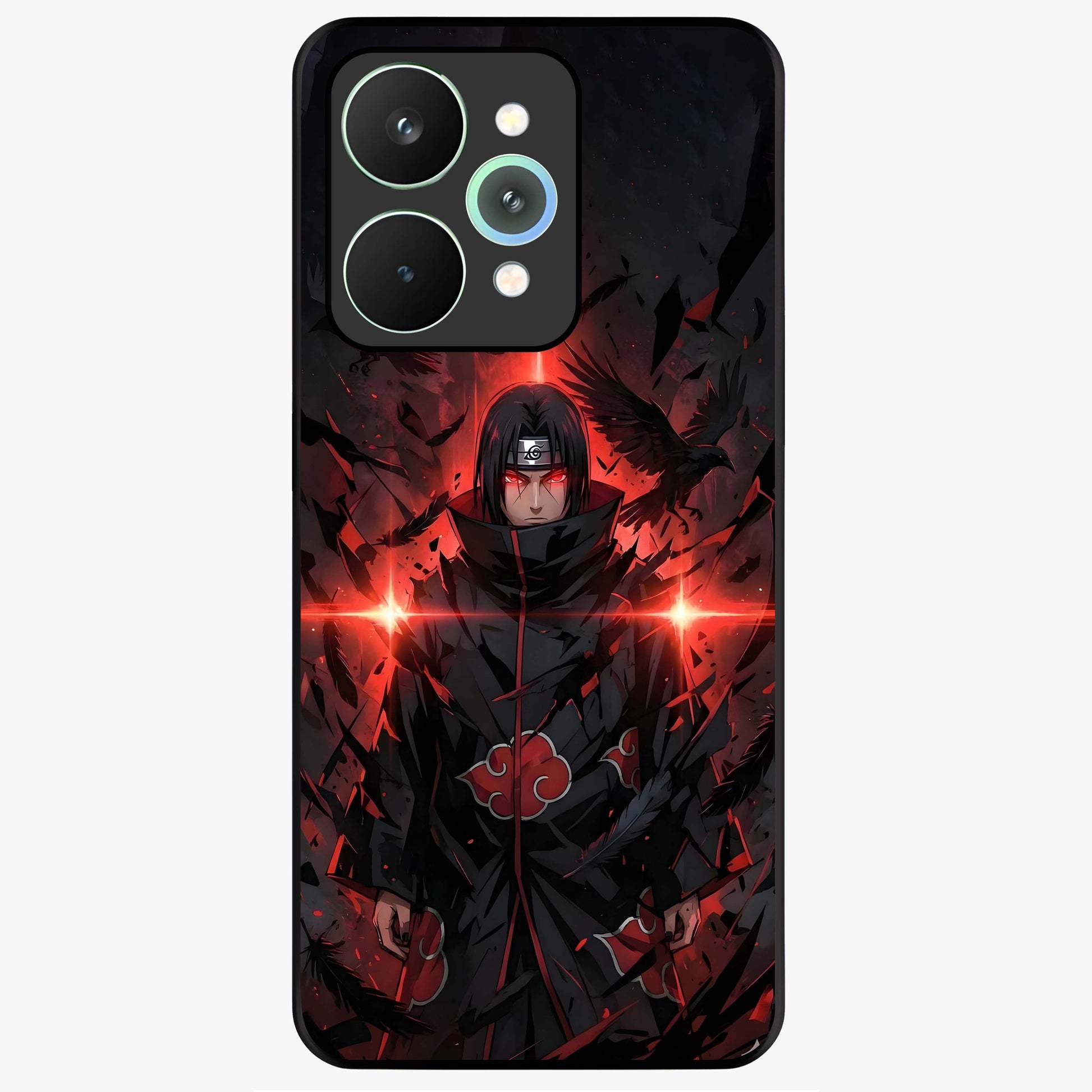 Focused Blade Discipline Glass Case showing flat back view with warrior sword themed artwork and glossy glass finish.