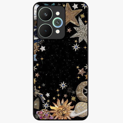Galactic Jewel Stars Glass Case showing flat back view with sparkling star jewel artwork and glossy glass finish.