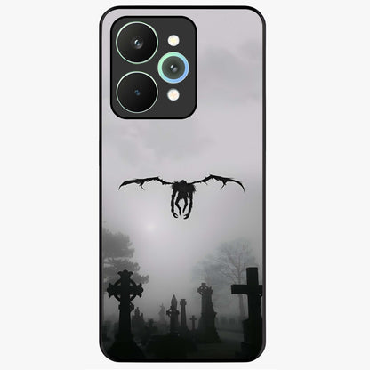 Graveyard Shadow Descent Glass Case showing flat back view with dark graveyard themed artwork and glossy glass finish.