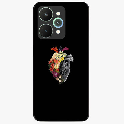 Heart With Flowers Glass Case showing flat back view with heart shaped floral artwork and glossy glass finish.