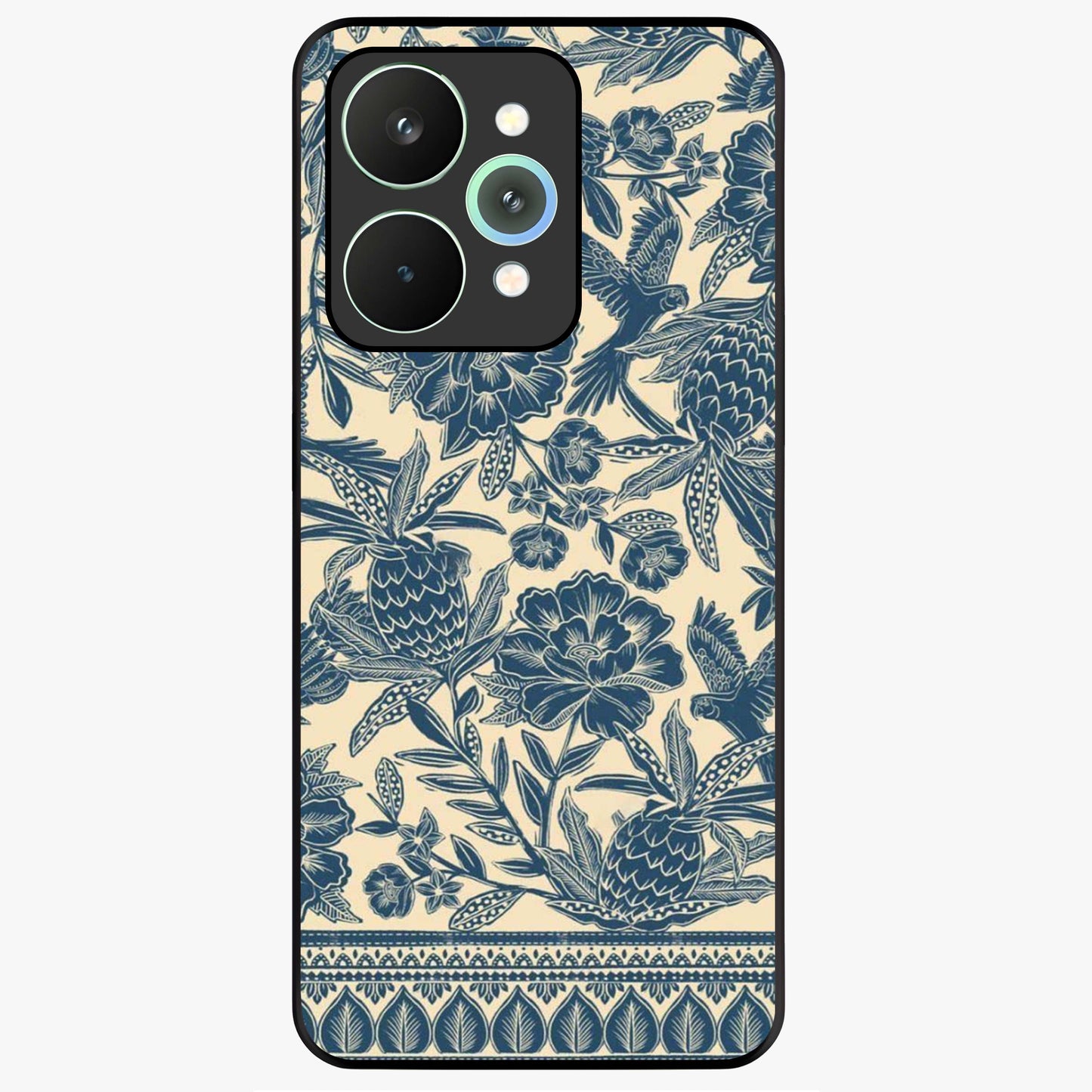 Heirloom Wild Bloom Glass Case showing flat back view with vintage inspired wild flower artwork and glossy glass finish.