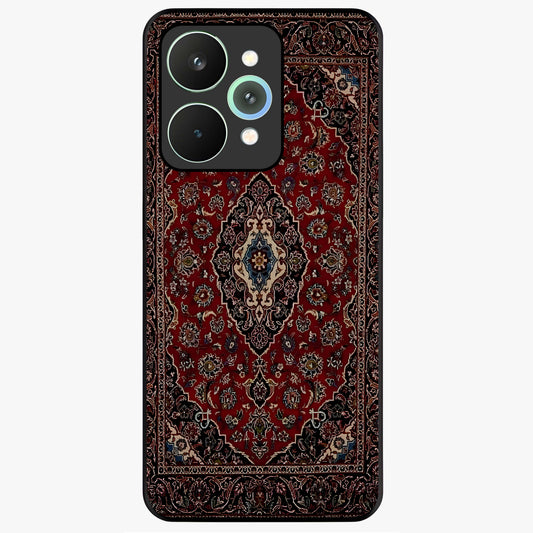 Heritage Carpet Royale Glass Case showing flat back view with ornate Persian carpet inspired pattern and glossy glass finish.