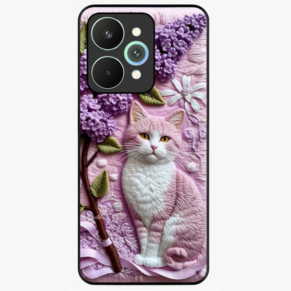 Lavender Cat Whimsy Glass Case showing flat back view with cute lavender cat artwork and glossy glass finish.