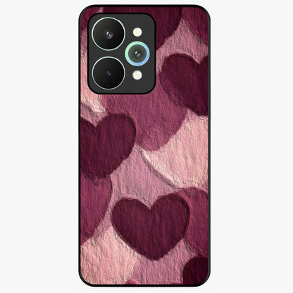 Layered Paper Hearts Glass Case showing flat back view with layered paper heart artwork and glossy glass finish.
