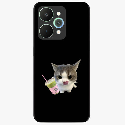 Matcha Cat Style Glass Case showing flat back view with cute matcha themed cat artwork and glossy glass finish.