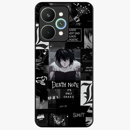 Midnight Chaos Mind Glass Case showing flat back view with abstract dark themed artwork and glossy glass finish.