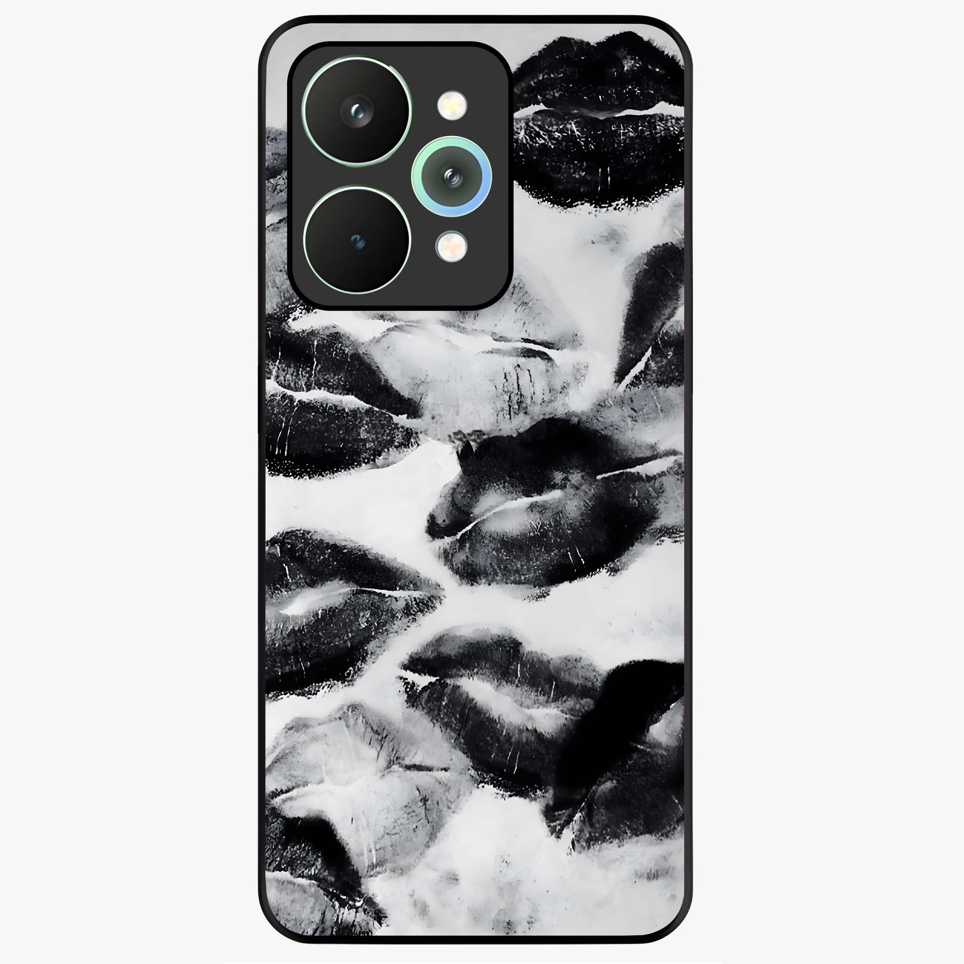 Midnight Kiss Marks Glass Case showing flat back view with lipstick kiss mark artwork and glossy glass finish.