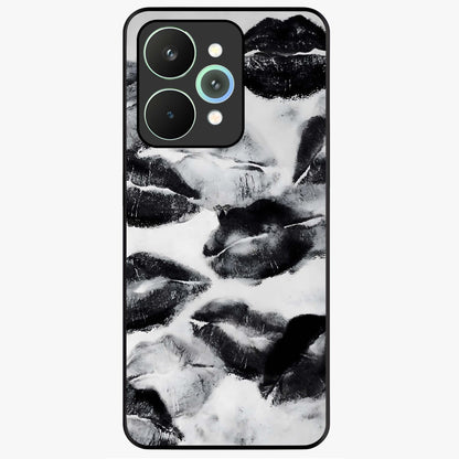 Midnight Kiss Marks Glass Case showing flat back view with lipstick kiss mark artwork and glossy glass finish.