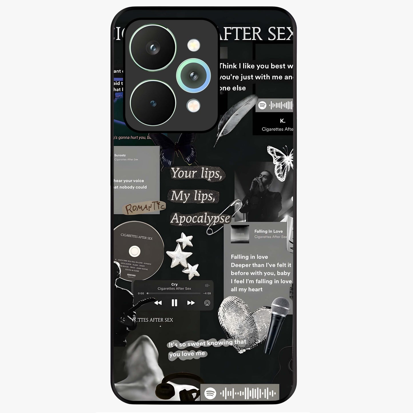 Midnight Love Echo Glass Case showing flat back view with romantic midnight themed artwork and glossy glass finish.
