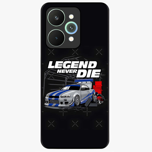 Midnight Racing Legacy Glass Case showing flat back view with sleek racing inspired artwork and glossy glass finish.