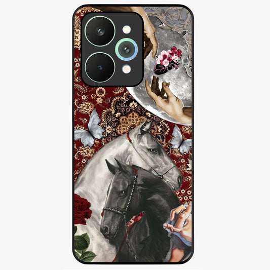 Moonlit Royal Stallion Glass Case showing flat back view with majestic horse under moonlight artwork and glossy glass finish.