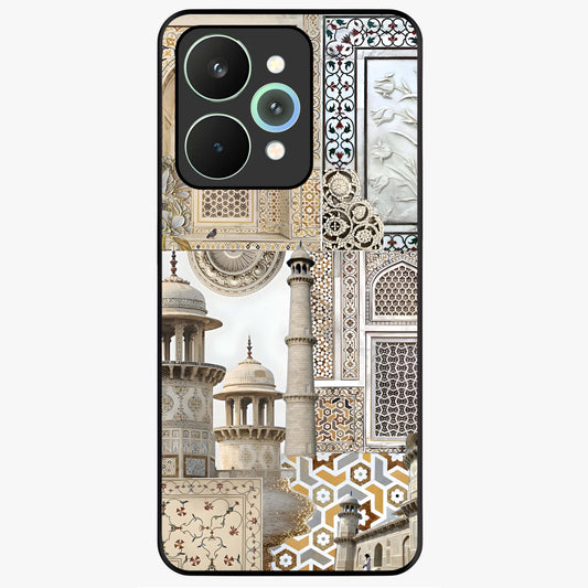 Mughal Marble Legacy Glass Case showing flat back view with intricate Mughal inspired marble pattern and glossy glass finish.