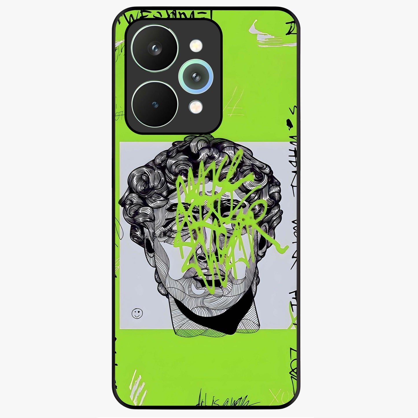 Neo Graffiti Rebellion Glass Case showing flat back view with vibrant graffiti artwork and glossy glass finish.