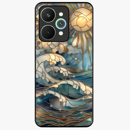 Oceanic Stained Printed Glass Case showing flat back view with ocean inspired stained pattern artwork and glossy glass finish.