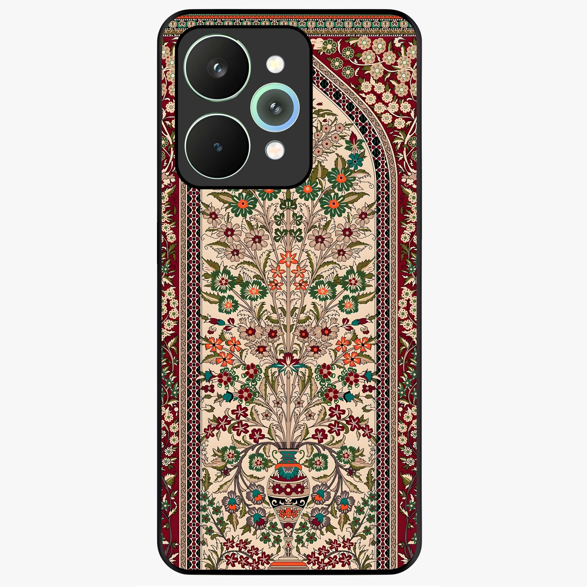 Persian Inspired Glass Case showing flat back view with ornate Persian style pattern artwork and glossy glass finish.