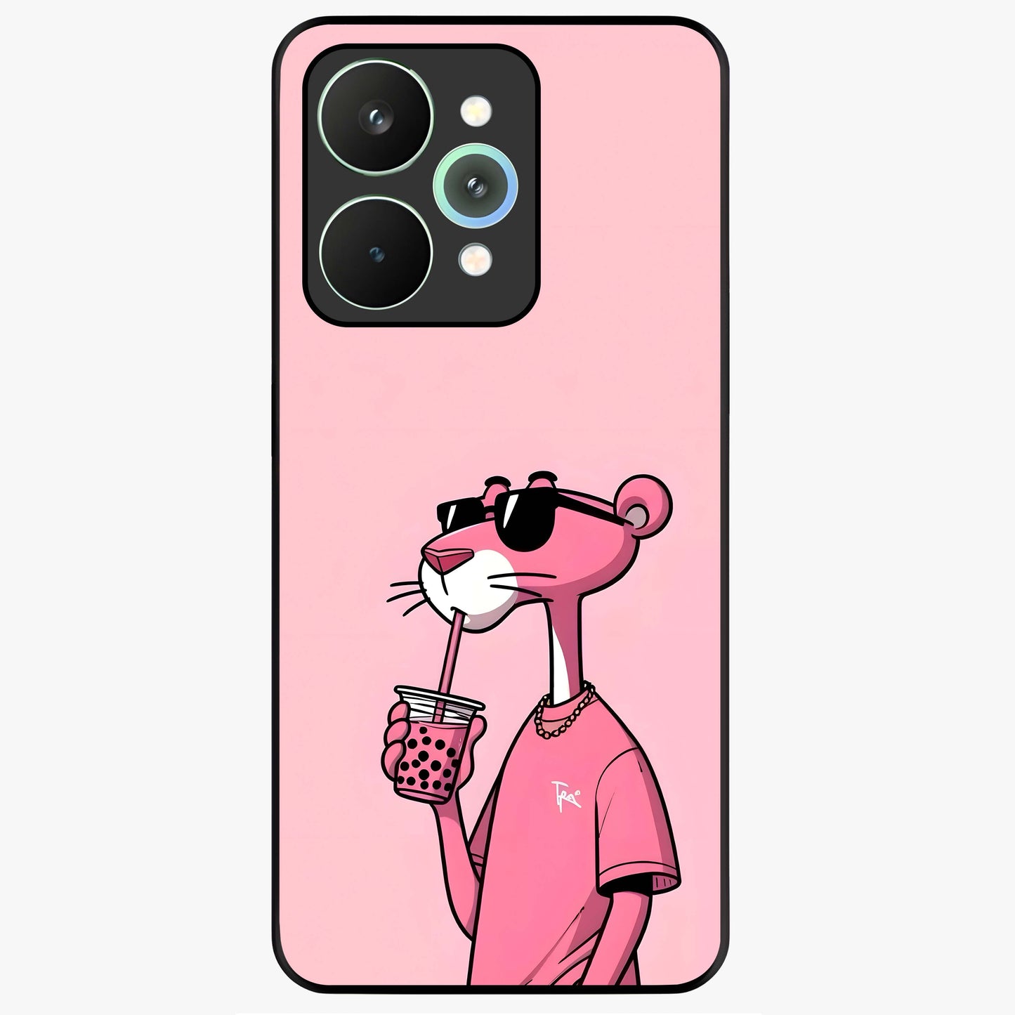 Pink Panther Glass Case showing flat back view with iconic pink panther artwork and glossy glass finish.