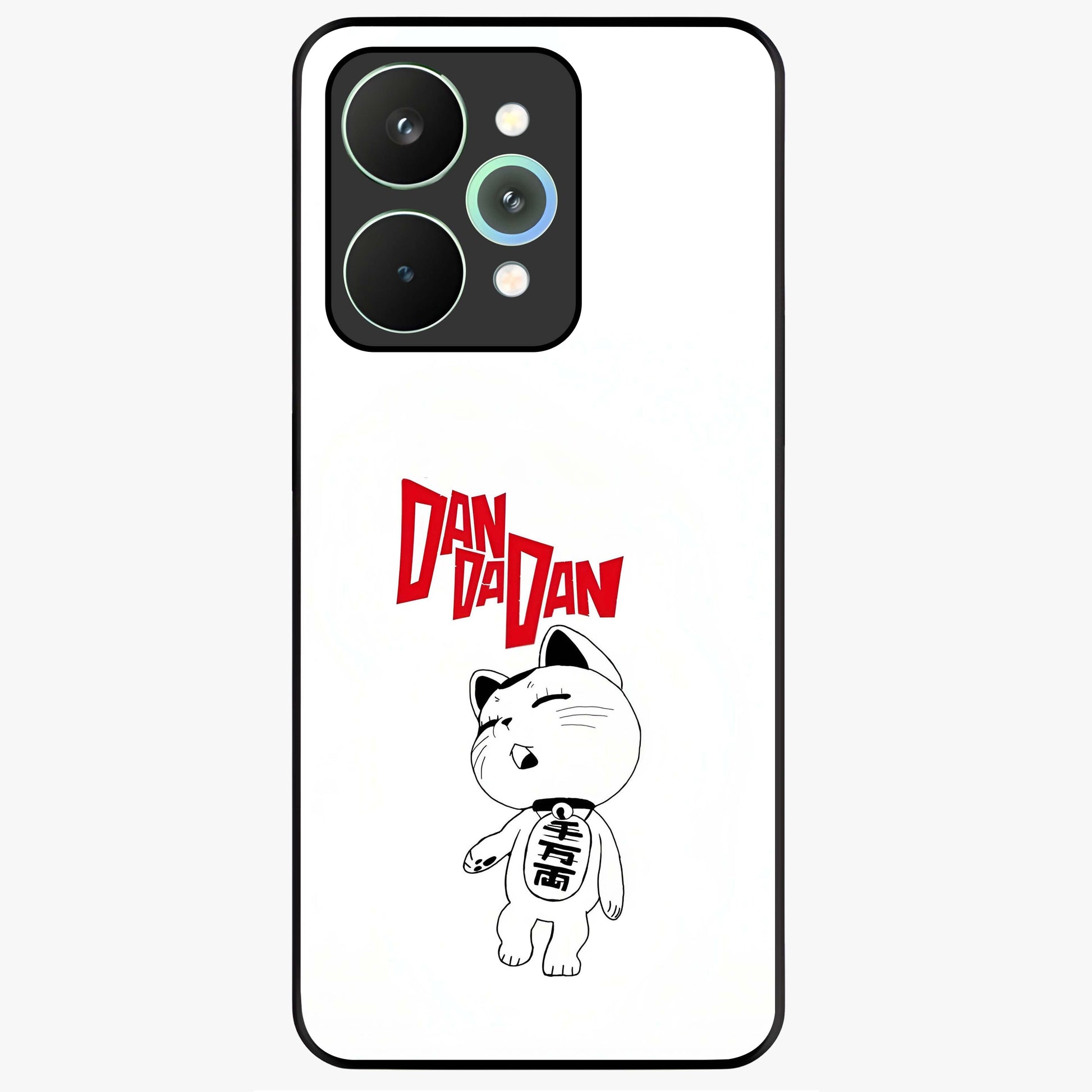 Playful Spirit Charm Glass Case showing flat back view with cheerful charm themed artwork and glossy glass finish.