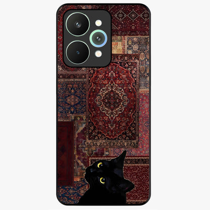 Regal Magic Cat Apple Glass Case showing flat back view with magical cat artwork holding apple and glossy glass finish.