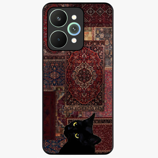 Regal Magic Cat Apple Glass Case showing flat back view with magical cat artwork holding apple and glossy glass finish.