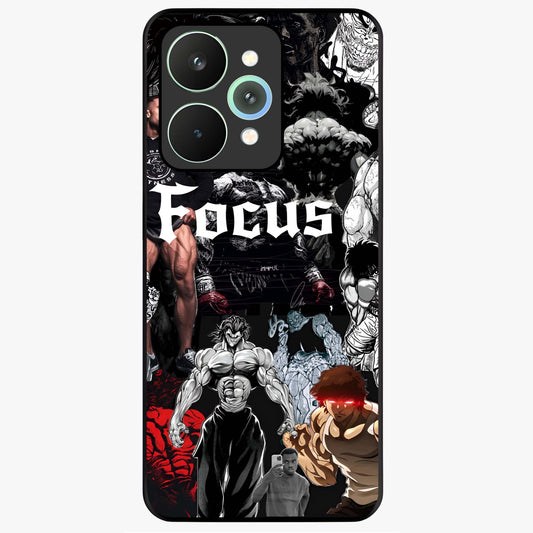 Relentless Power Focus Glass Case showing flat back view with motivational typography artwork and glossy glass finish.