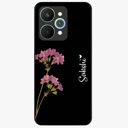Riching Lavender Flower Custom Name Glass Case showing flat back view with lavender floral artwork and personalized name design.