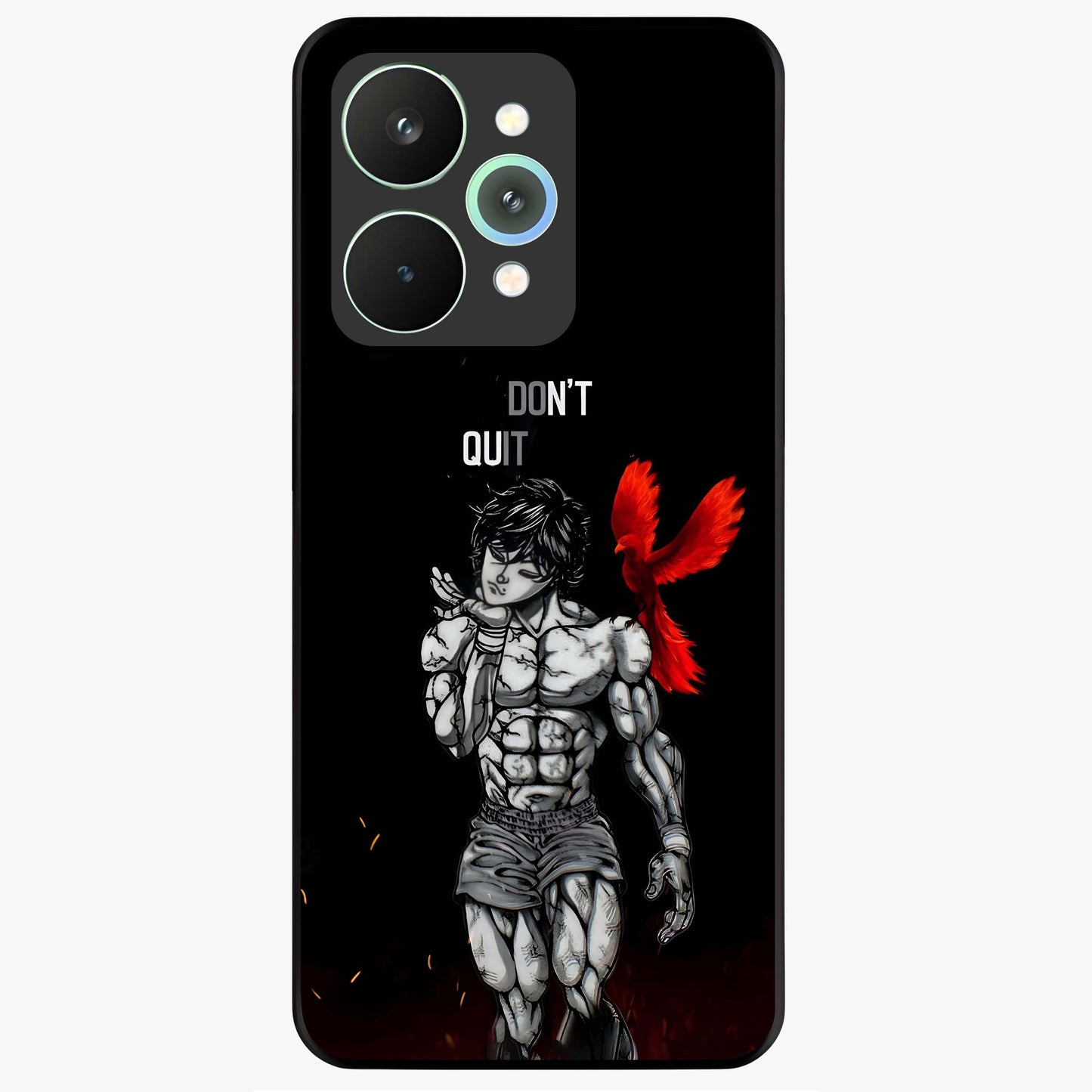 Rise Beyond Limits Glass Case showing flat back view with motivational typography artwork and glossy glass finish.