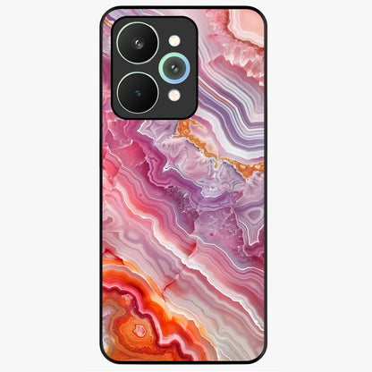 Rose Quartz Marble Glass Case showing flat back view with pink marble quartz texture artwork and glossy glass finish.
