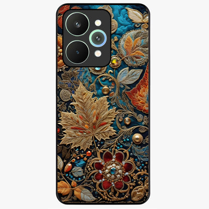 Royal Jewel Garden Glass Case showing flat back view with decorative floral garden artwork and glossy glass finish.