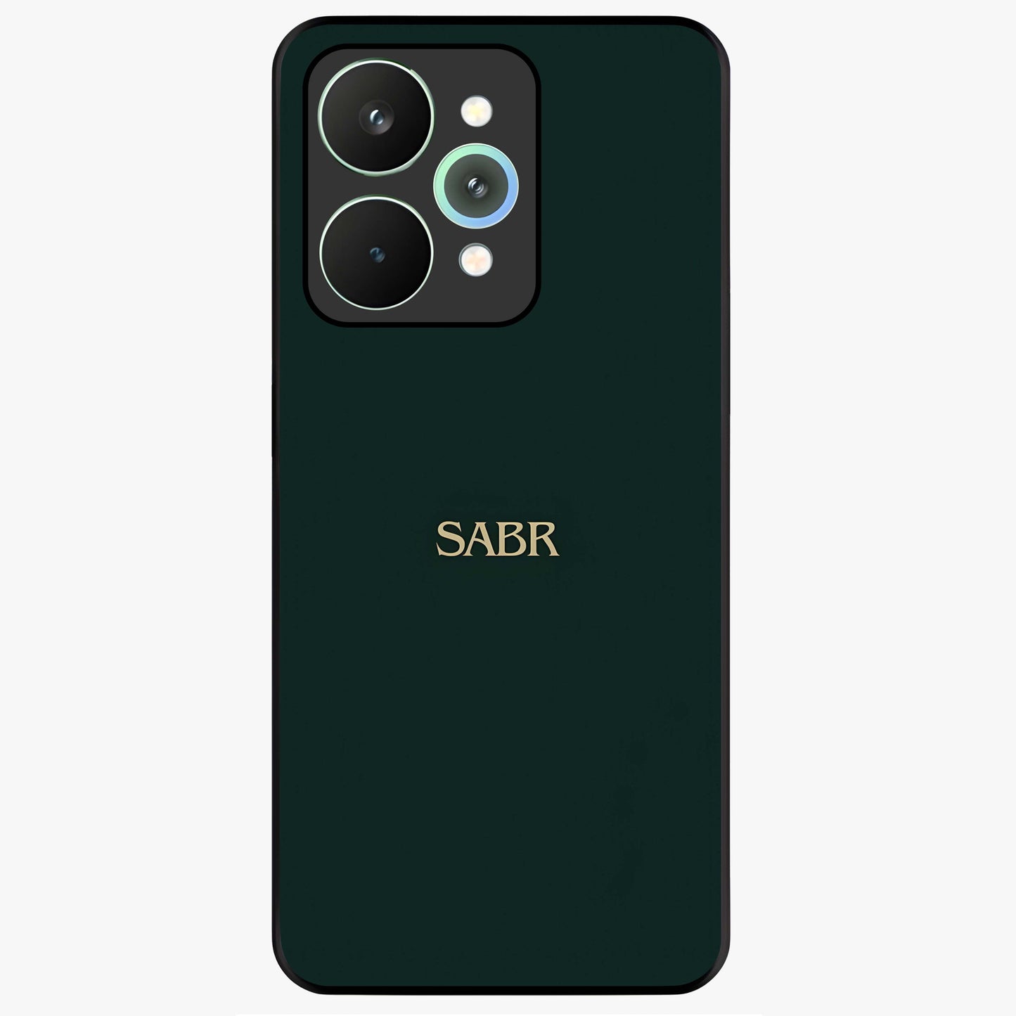 Sabr Minimal Patience Glass Case showing flat back view with minimalist typography artwork and glossy glass finish.