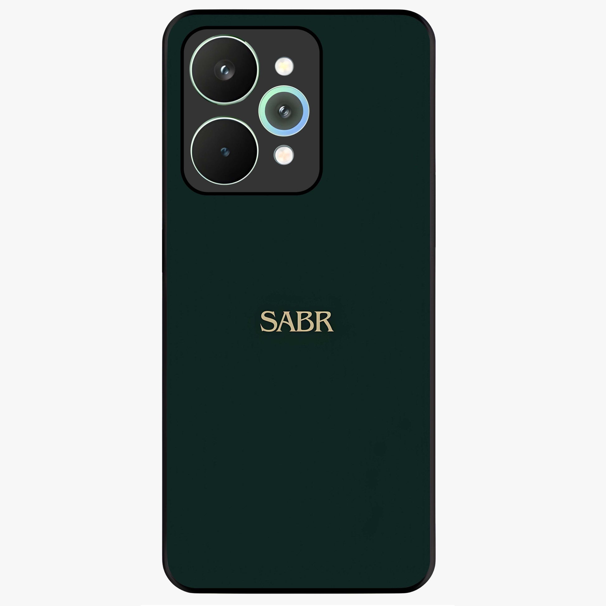 Sabr Minimal Patience Glass Case showing flat back view with minimalist typography artwork and glossy glass finish.