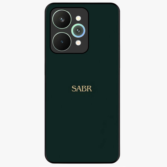 Sabr Minimal Patience Glass Case showing flat back view with minimalist typography artwork and glossy glass finish.