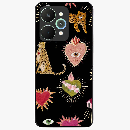 Sacred Jungle Heart Glass Case showing flat back view with jungle inspired heart artwork and glossy glass finish.