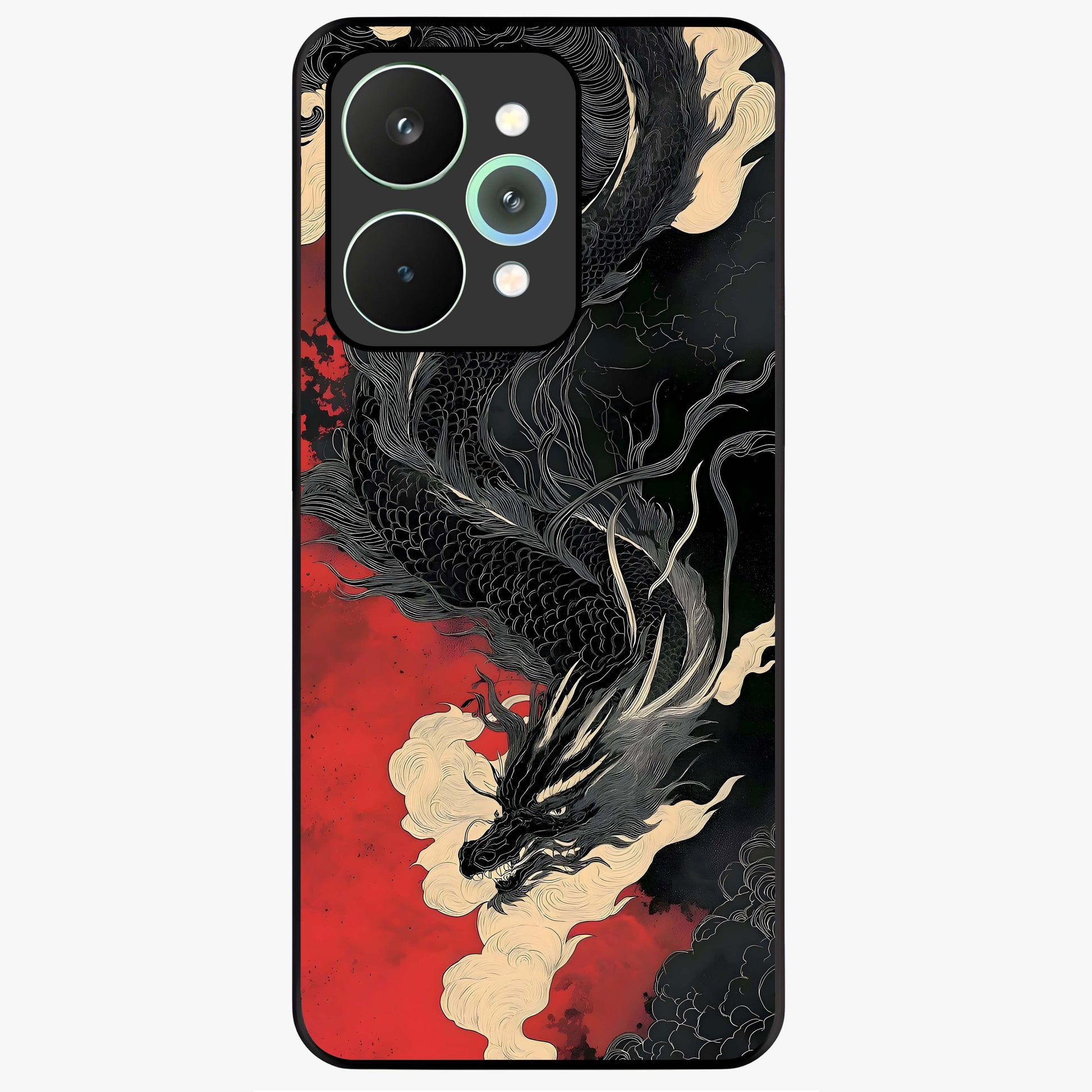 Shadow Dragon Fury Glass Case showing flat back view with fierce dragon artwork and glossy glass finish.