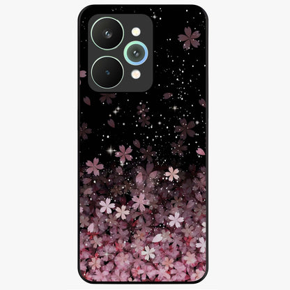 Small Starry Flowers Glass Case showing flat back view with delicate starry floral artwork and glossy glass finish.