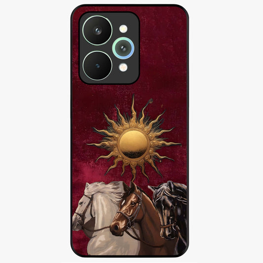 Solar Riders Glass Case showing flat back view with dynamic rider themed artwork and glossy glass finish.