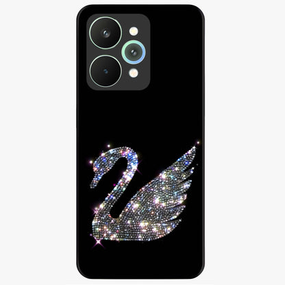 Starlit Swan Grace Glass Case showing flat back view with graceful swan artwork under starry sky and glossy glass finish.