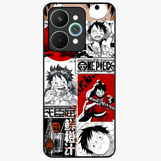 Strawhat Chaos Panels Glass Case showing flat back view with anime inspired chaos panel artwork and glossy glass finish.