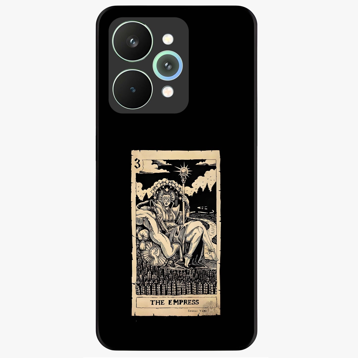 The Empress Glass Case showing flat back view with regal feminine artwork and glossy glass finish.