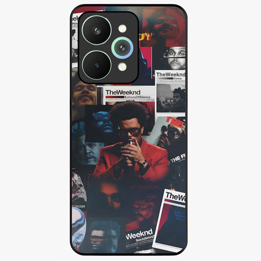 The Weeknd Glass Case showing flat back view with music inspired artistic portrait artwork and glossy glass finish.