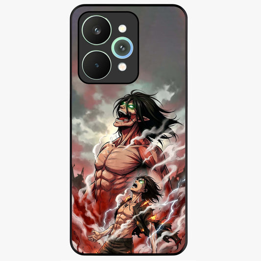 Titan Awakening Fury Glass Case showing flat back view with powerful titan inspired artwork and glossy glass finish.