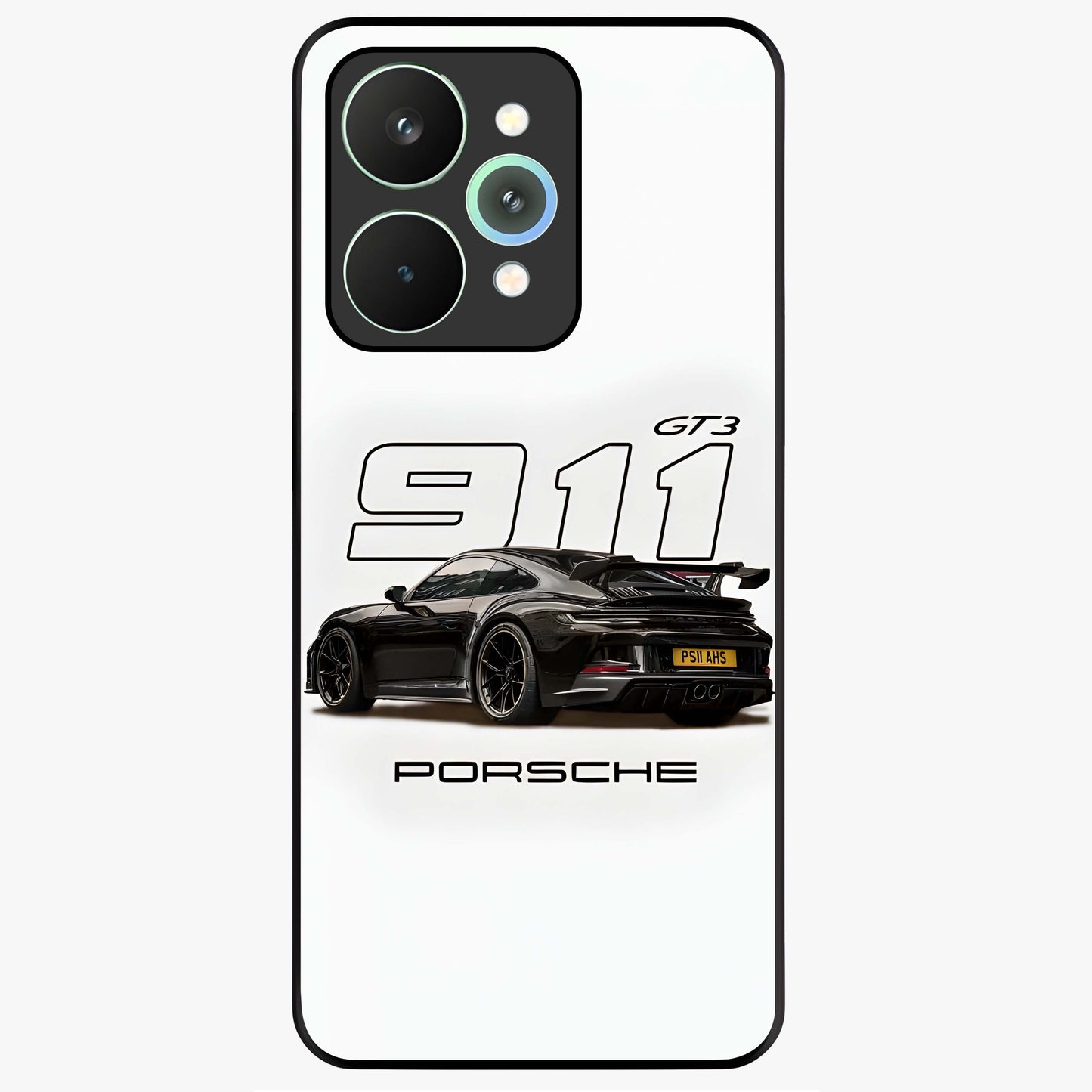 Turbo Legacy Icon Glass Case showing flat back view with iconic sports car inspired artwork and glossy glass finish.