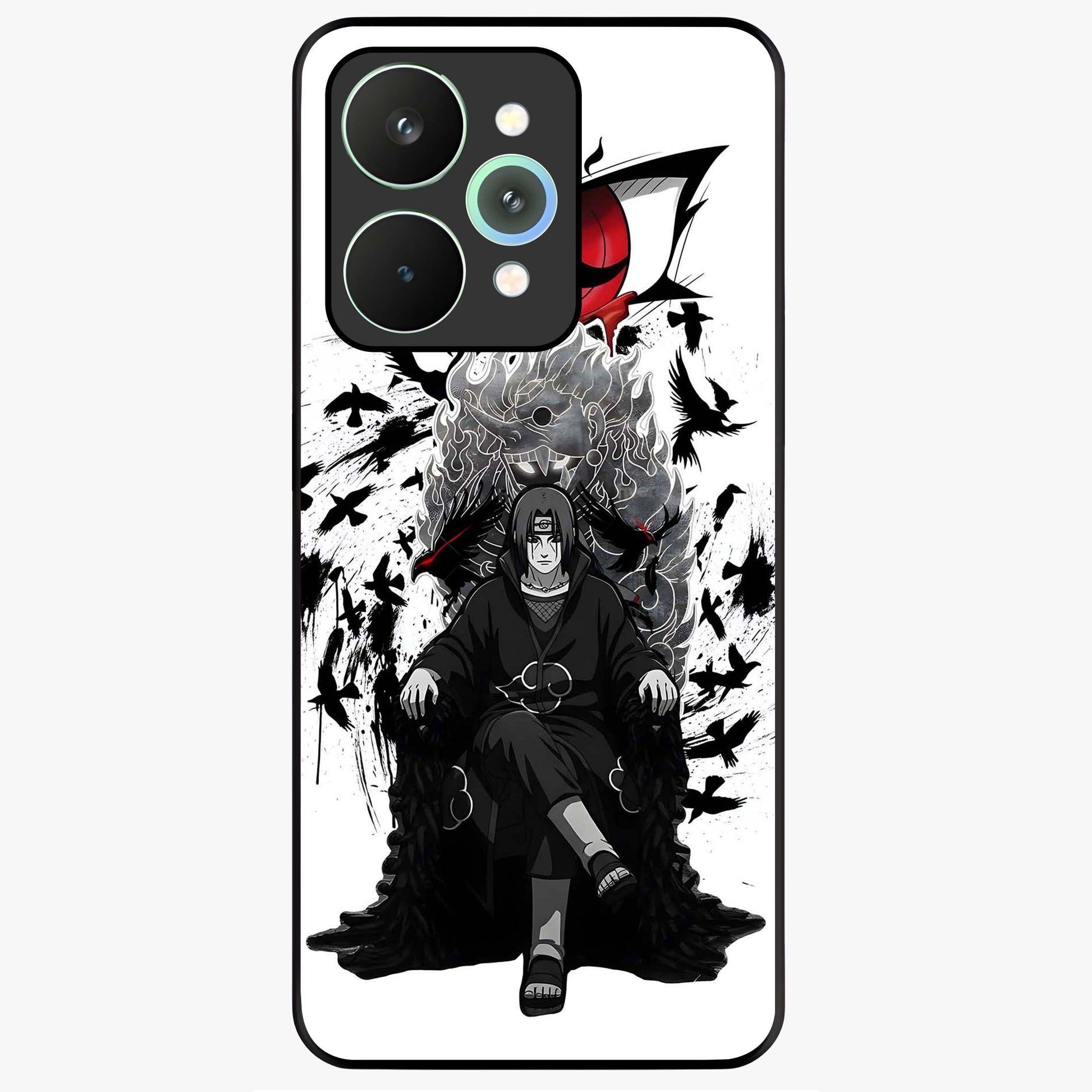 Uchiha Shadow Throne Glass Case showing flat back view with cosmic underwater themed artwork and glossy glass finish.