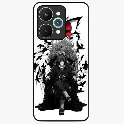 Uchiha Shadow Throne Glass Case showing flat back view with cosmic underwater themed artwork and glossy glass finish.