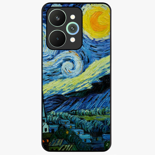 Van Gogh Art Glass Case showing flat back view with classic painterly artwork inspired by Van Gogh style and glossy glass finish.