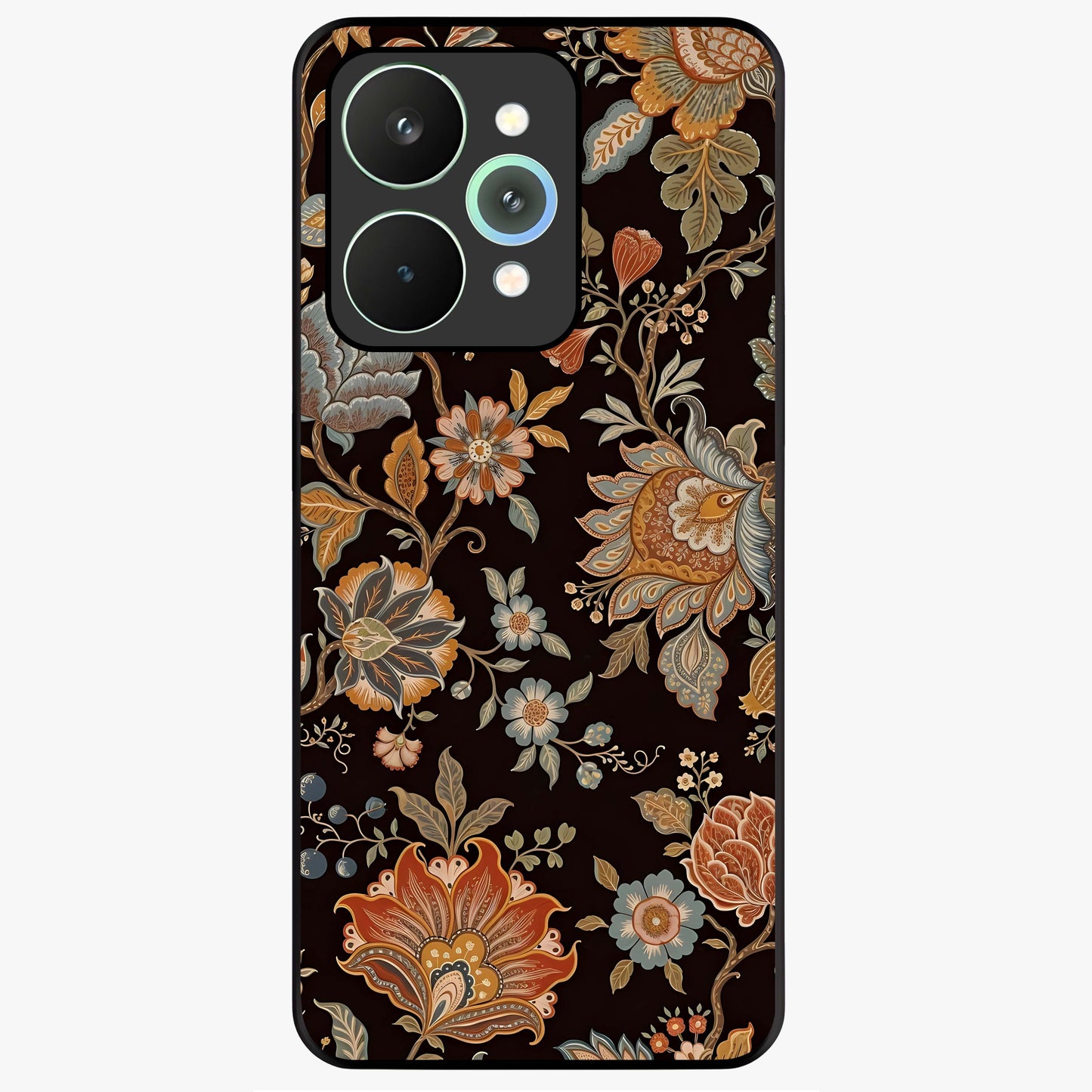 Vintage Floral Dream Glass Case showing flat back view with classic floral artwork and glossy glass finish.