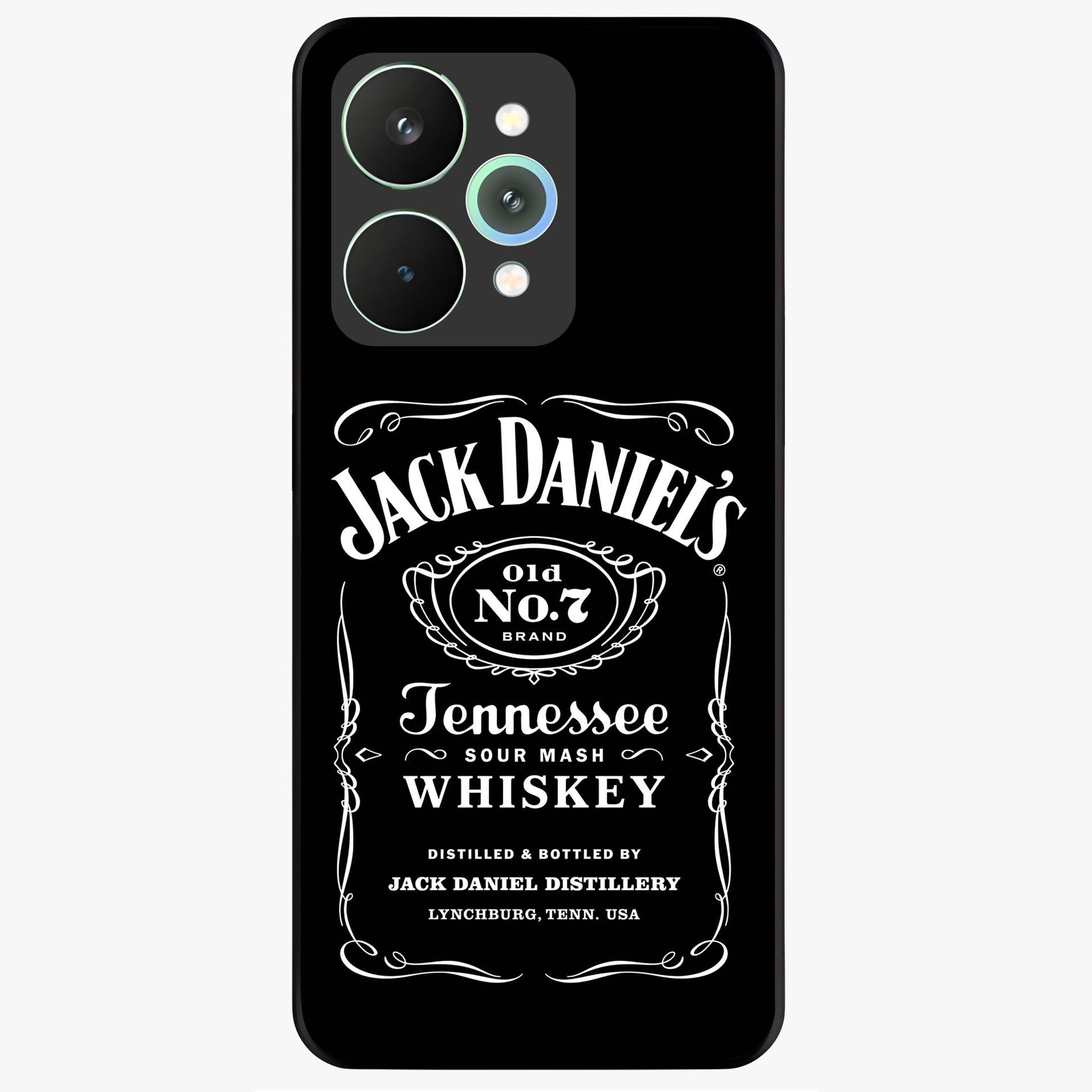 Vintage Whiskey Heritage Glass Case showing flat back view with classic whiskey inspired artwork and glossy glass finish.